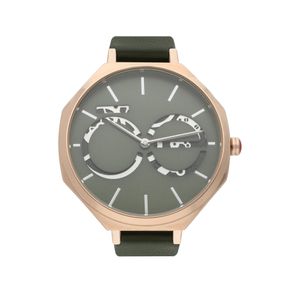 Reloj Análogo para Dama con Doble Caratula y Extensible de Tacto Piel color Verde