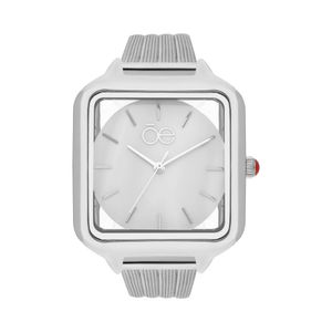 Reloj Análogo para Dama con Extensible de Mesh y Caja con Transparencia color Plata