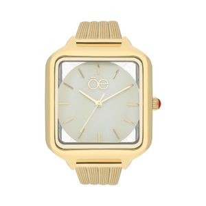 Reloj Análogo para Dama con Extensible de Mesh y Caja con Transparencia color Oro