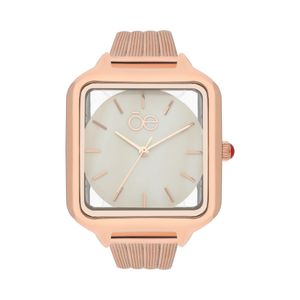 Reloj Análogo para Dama con Extensible de Mesh y Caja con Transparencia color Copper
