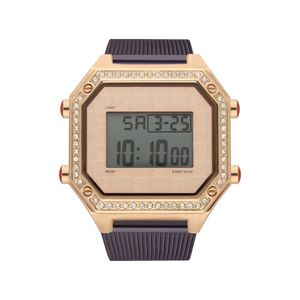 Reloj Digital para Dama con Extensible de Mesh y Pedrería en Bisel color Morado