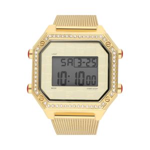 Reloj Digital para Dama con Extensible de Mesh y Pedrería en Bisel color Oro