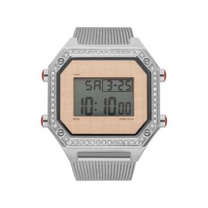 Reloj Digital para Dama con Extensible de Mesh y Pedrería en Bisel color Plata