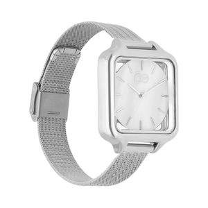 Reloj Análogo para Dama con Extensible de Mesh y Caja con Transparencia color Plata