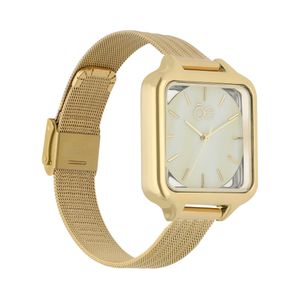 Reloj Análogo para Dama con Extensible de Mesh y Caja con Transparencia color Oro