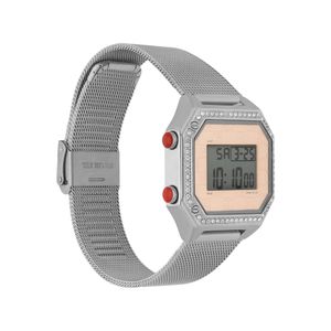 Reloj Digital para Dama con Extensible de Mesh y Pedrería en Bisel color Plata