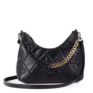 Bolsa Hobo Acolchado A Rombos Con Cadena Color Negro