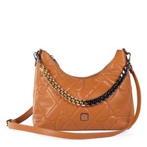 Bolsa Hobo Acolchado A Rombos Con Cadena Color Camel