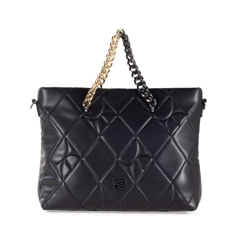Bolsa Tote Acolchado A Rombos Con Cadena Color Negro Talla Unico