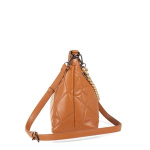 Bolsa Hobo Acolchado A Rombos Con Cadena Color Camel