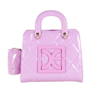 Bolsa Satchel Charol Acolchada Con Monedero Color Rosa