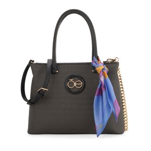 Bolsa Satchel Monograma Estampado con Mascada color Negro