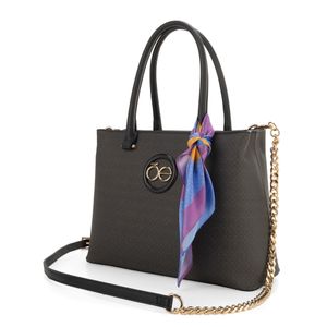 Bolsa Satchel Monograma Estampado con Mascada color Negro