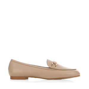 Mocasín con Herraje de Monograma Suela Antiderrapante color Beige