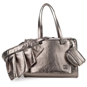 Bolsa Satchel Grande Asa Icónica Oe x Francisco Cancino color Plata