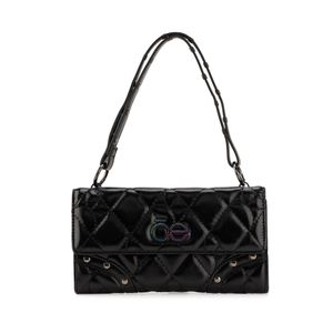 Cartera Flap Acolchada A Rombos Con Maneral Color Negro