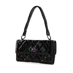 Cartera Flap Acolchada A Rombos Con Maneral Color Negro