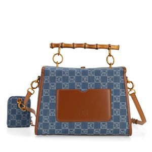 Bolsa Satchel Textil Con Monedero Color Azul