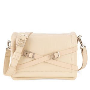 Bolsa Crossbody Grande Aplicación Hebillas Color Beige