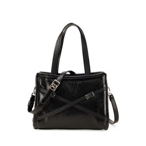 Bolsa Tote Mediana Aplicación Hebillas Color Negro