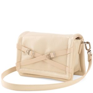 Bolsa Crossbody Grande Aplicación Hebillas Color Beige