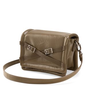 Bolsa Crossbody Grande Aplicación Hebillas Color Verde Olivo