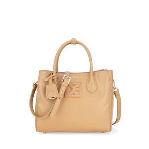 Bolsa Tote Chica con Charm color Camel