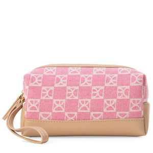 Cosmetiquera Mediana Textil Cierre Sencillo con Maneral color Rosa