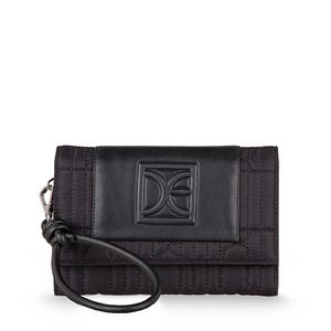 Cartera Flap Grande Textil Con Maneral Color Negro