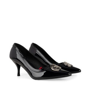 Zapatilla Puntal Tacón De Aguja Charol Color Negro