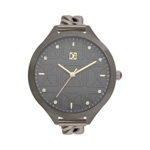 Reloj Análogo Para Dama Con Pedrería En Indicadores Y Correa De Metal Color Negro