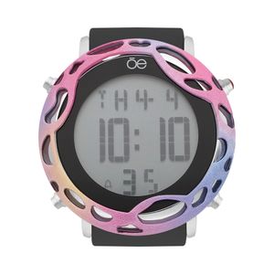 Reloj Digital Para Dama Con Case Multicolor En Bisel Y Correa De Silicón Color Negro