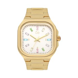 Reloj Análogo Para Dama Con Indicadores De Colores Y Correa De Acero Inoxidable Color Oro