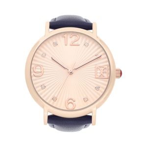 Reloj Análogo Para Dama Con Pedrería En Indicadores Y Correa Color Azul Marino