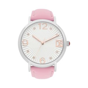 Reloj Análogo Para Dama Con Pedrería En Indicadores Y Correa Color Rosa