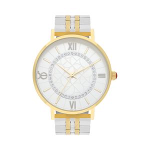Reloj Análogo Para Dama Con Pedrería, Trama En El Fondo Y Extensible Color Dorado