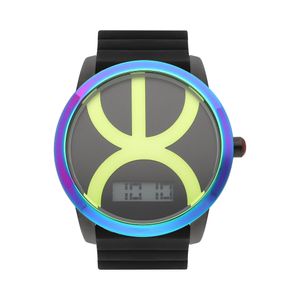 Reloj Digital Para Dama Bisel Tornasol, Broche Magnético Y Elemental En Fondo Color Negro