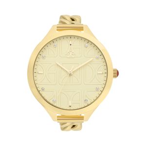 Reloj Análogo Para Dama Con Pedrería En Indicadores Y Correa De Metal Color Oro