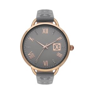 Reloj Análogo Para Dama Correa De Tacto Piel Color Gris