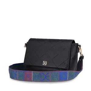 Bolsa Crossbody Troquelado A Rombos Color Negro