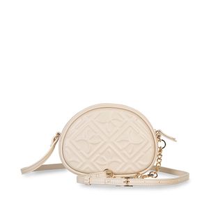 Bolsa Crossbody Chica Monograma En Alto Relieve Color Beige