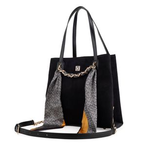 Bolsa Satchel Textil Con Mascada Color Negro