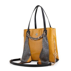 Bolsa Satchel Con Mascada Color Ocre