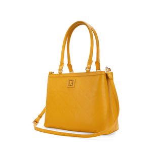 Bolsa Satchel Mediana Monograma Troquelado Color Ocre