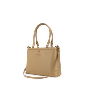 Bolsa Satchel Mediana Monograma Troquelado Color Camel