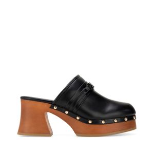 Zapato Sueco Textil Suela Acabado Madera Color Negro