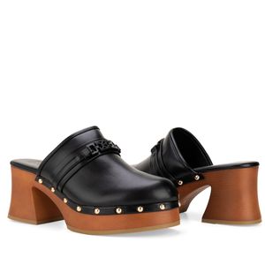 Zapato Sueco Textil Suela Acabado Madera Color Negro