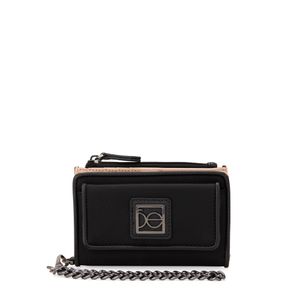 Cartera Flap Mediana Textil Con Maneral De Cadena Color Negro