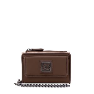 Cartera Flap Mediana Textil Con Maneral De Cadena Color Café