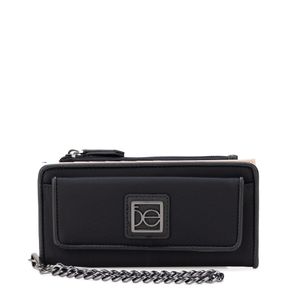 Cartera Flap Grande Textil Con Maneral De Cadena Color Negro